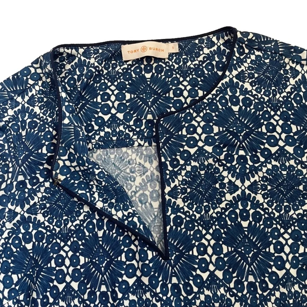 TORY Burch Women's 100% Silk Blue White Geometric Pattern Dress Size Small - Picture 7 of 12